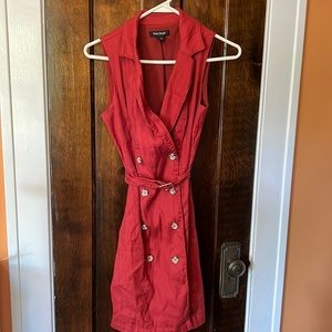 White House Black Market Dark Burnt Red Button Up collared and belted dress Sz 0